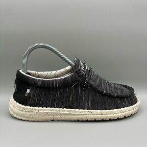 Hey Dude Wally Youth Stretch Loafers Kids 5 Black Knit Slip On Shoes